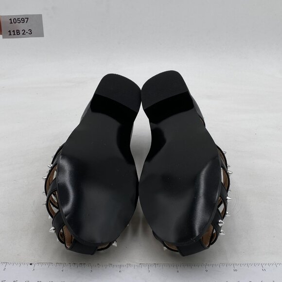 FSJ Black Studde Closed Toe Sandals Low Block Heel Woven Roman Ankle Strap Shoes - Picture 7 of 8